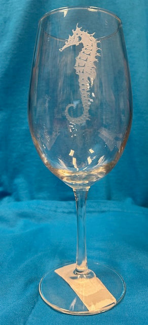 Etched Wine Glass 18oz - Seahorse