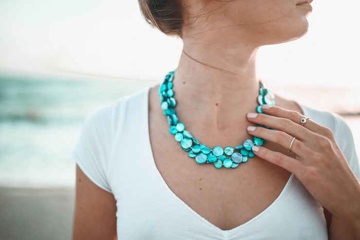 Mother of Pearl 3-Strand Necklace - Turquoise