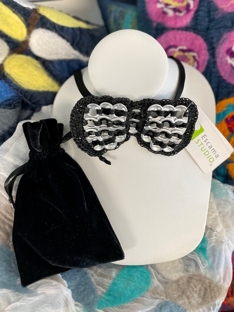 Upcycled Fancy Pop Top Bow Tie Black Shop