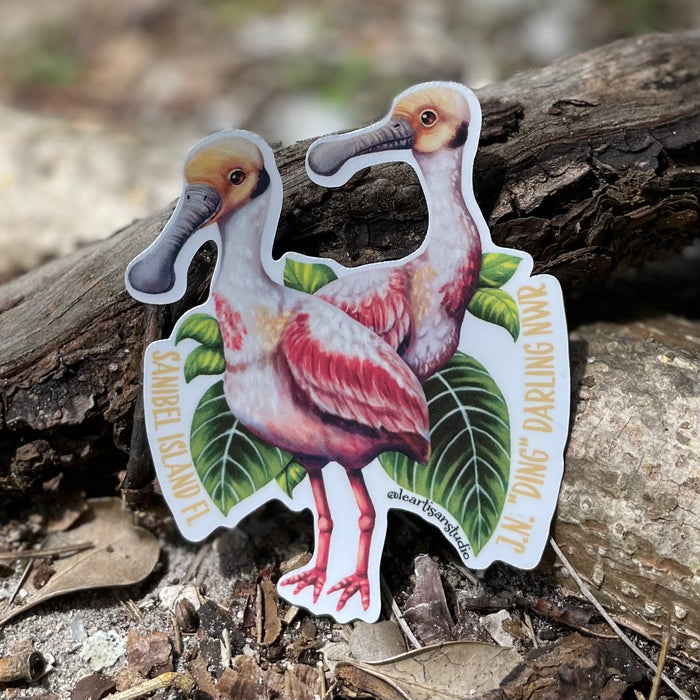 Roseate Spoonbills 3"- "Ding" Darling Whimsical Art Sticker
