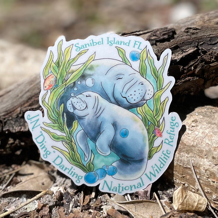 Manatee Family 3" - "Ding" Darling Whimsical Art Sticker
