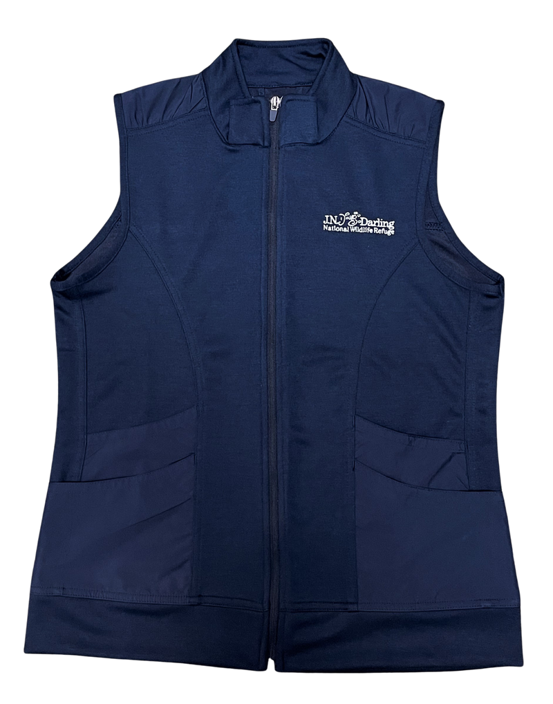 Ladies Ashby Luxury Adventure Vest - Navy - White "Ding" Embroidery