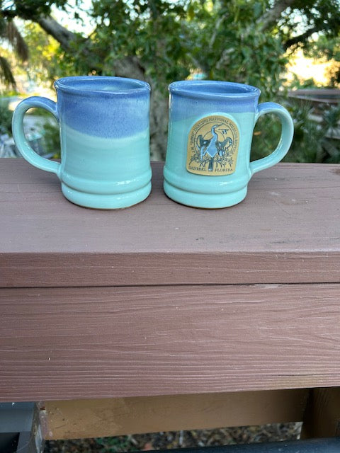 Hand Thrown Pottery Mug Aqua/Blue/White Glaze-Wildlife Society Logo