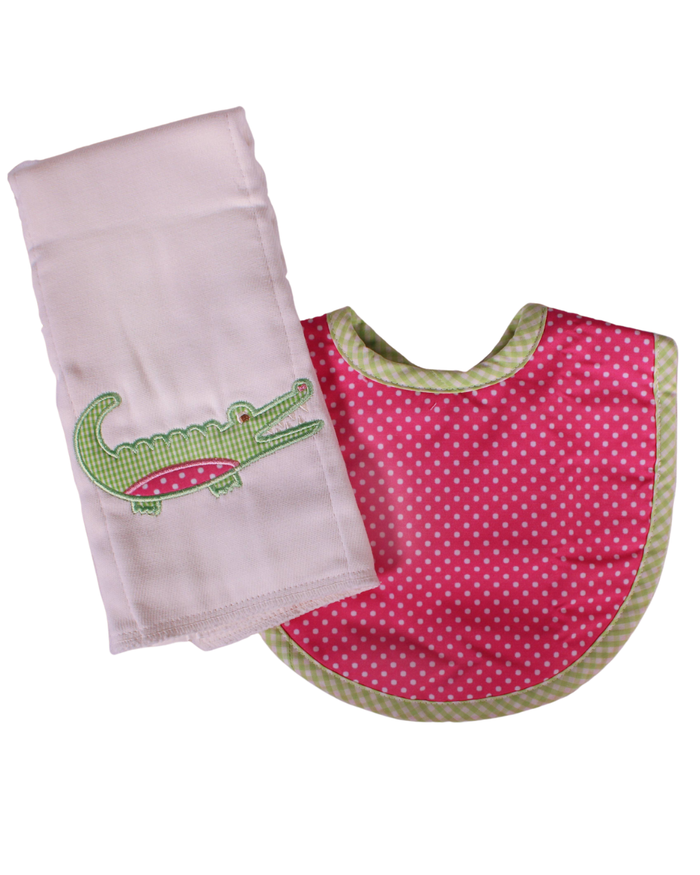3Ms Bib & Burp Set Pink Alligator