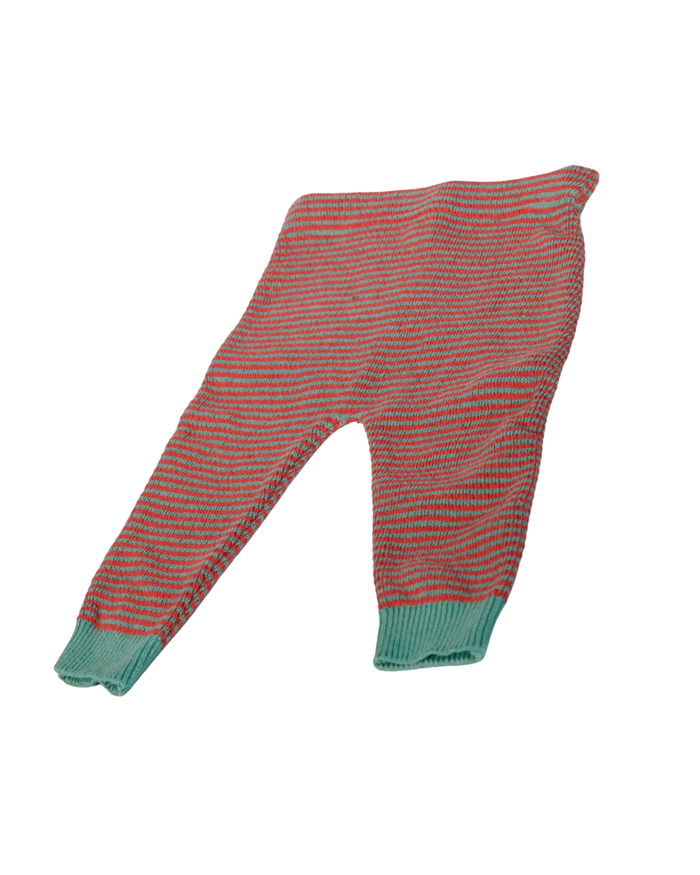 Knit Baby Pull on Pants Aqua and Coral Stripe