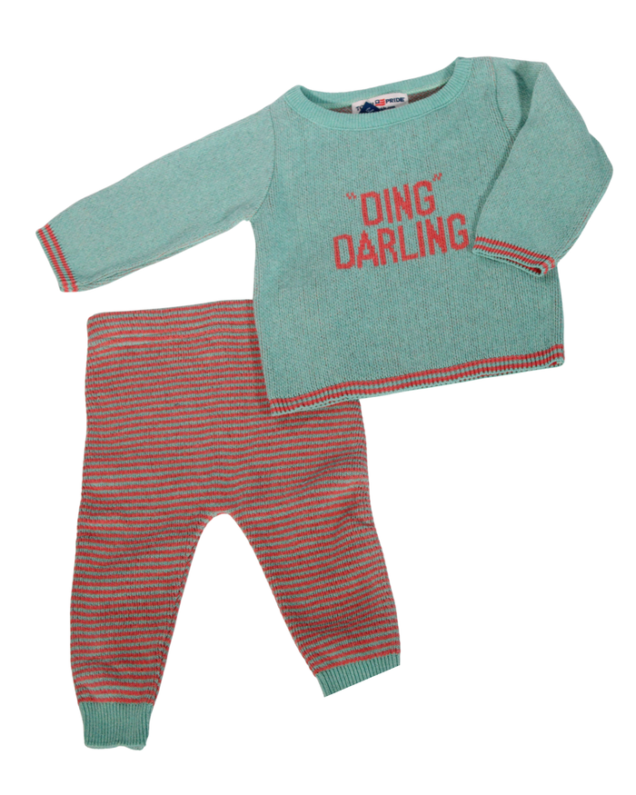 Ding Baby Sweater Aqua and Coral