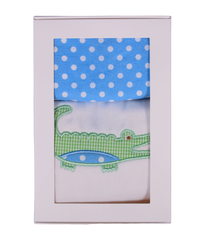 3Ms Bib & Burp Set Blue Alligator