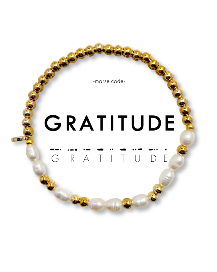 Morse Code Pearl Bracelet Gratitude