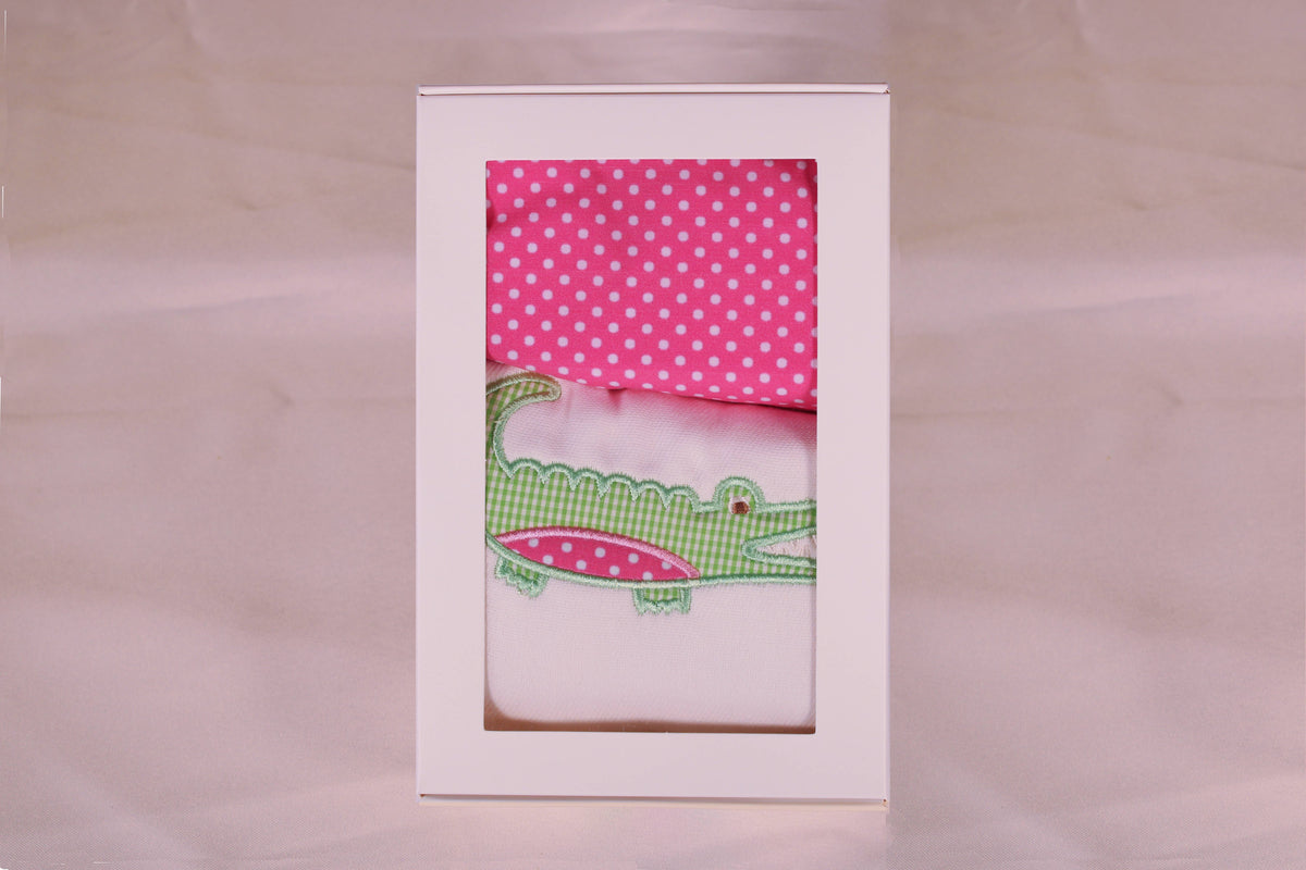3Ms Bib & Burp Set Pink Alligator