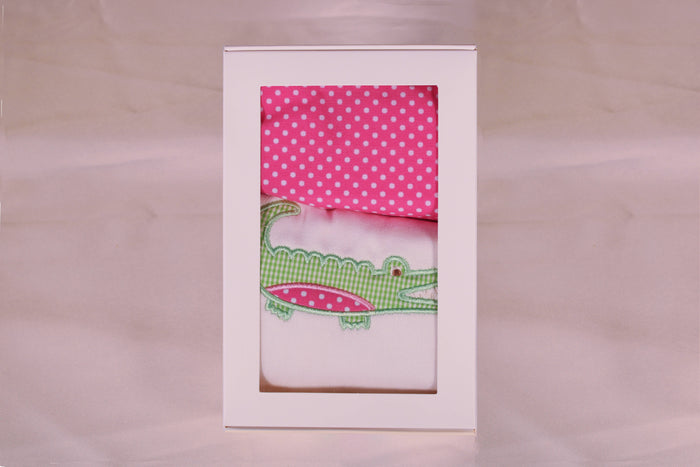 3Ms Bib & Burp Set Pink Alligator