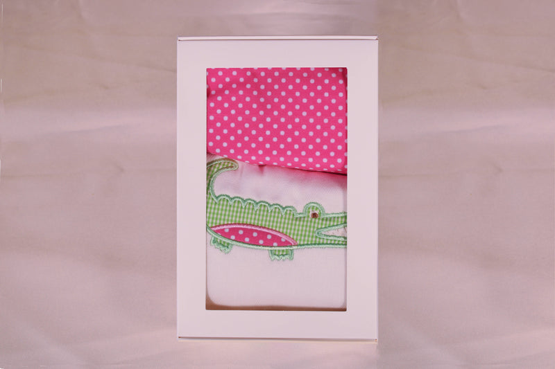 3Ms Bib & Burp Set Pink Alligator