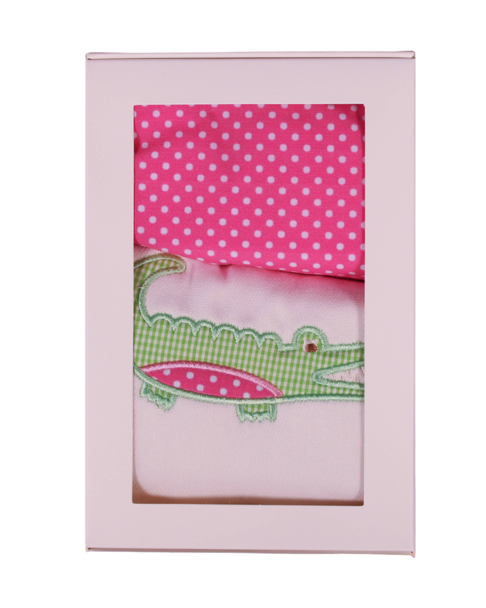 3Ms Bib & Burp Set Pink Alligator