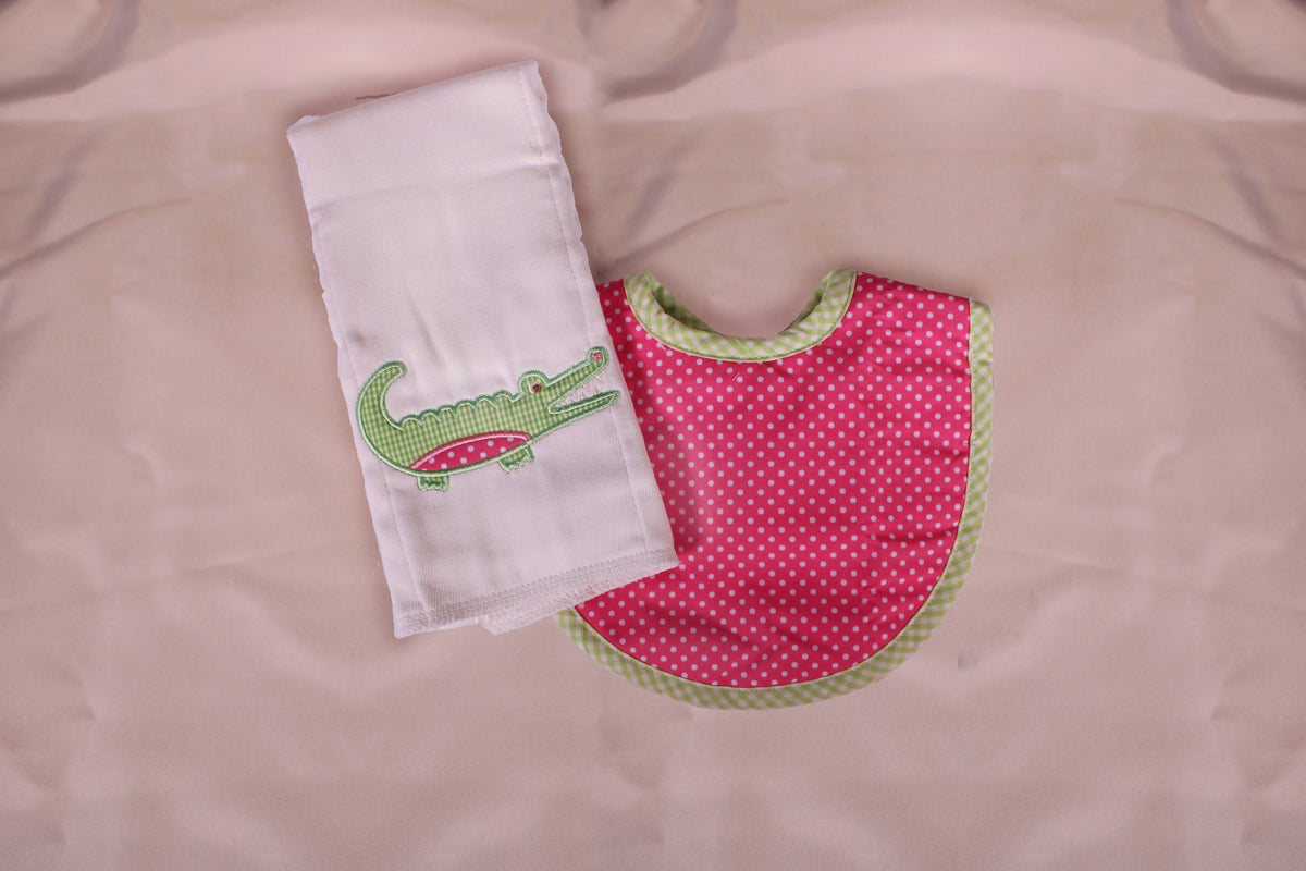 3Ms Bib & Burp Set Blue Alligator