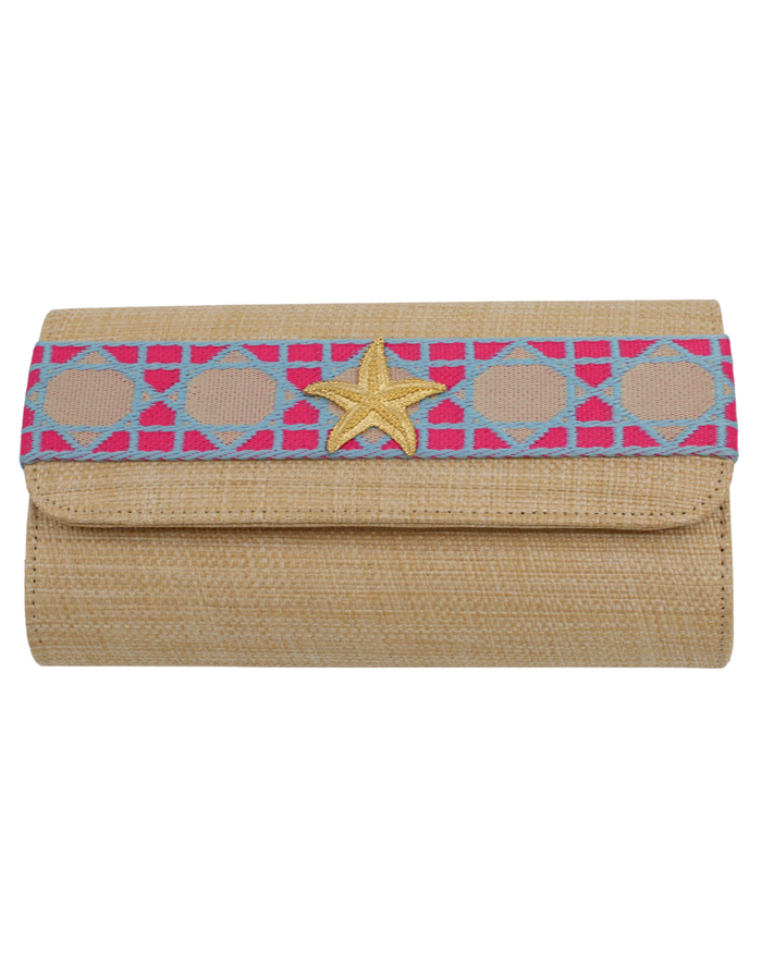 Straw Clutch Purse - large Starfish