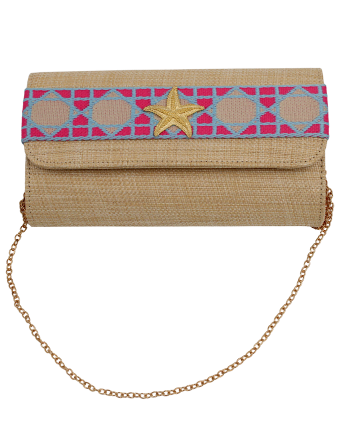 Straw Clutch Purse - large Starfish