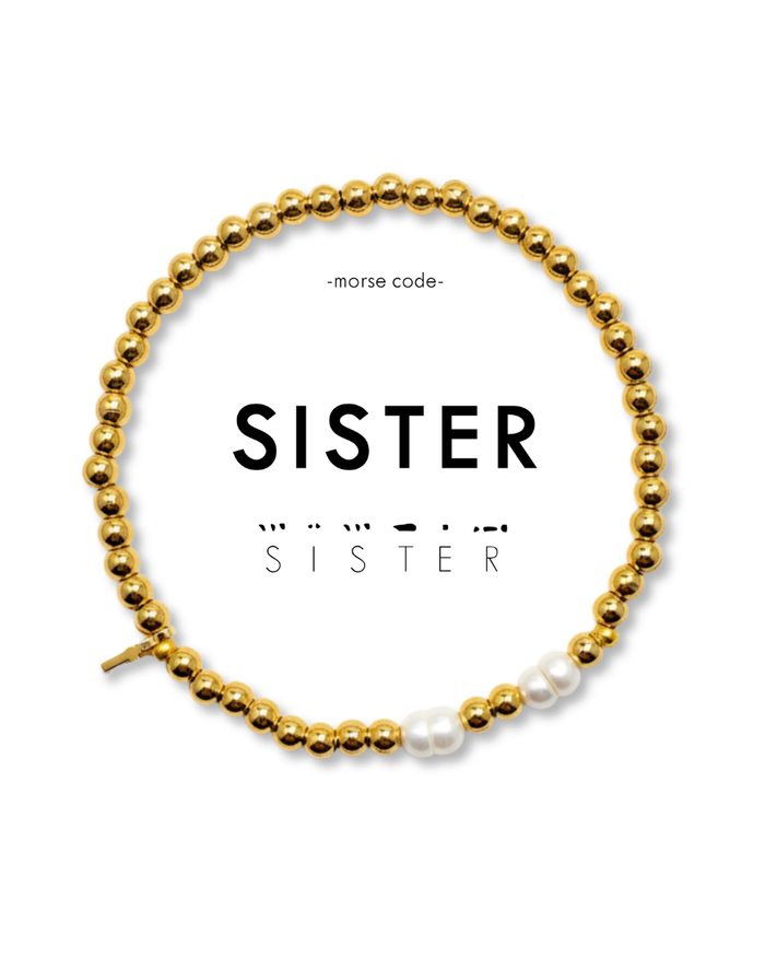 Morse Code Pearl Bracelet Sister