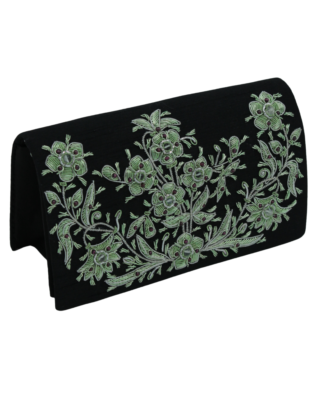 MZ Handbag Black Silk Green Floral