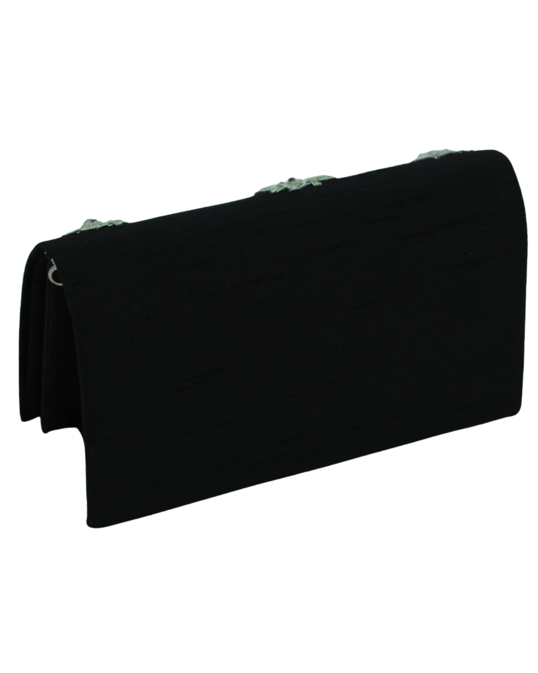 MZ Handbag Black Silk Green Floral