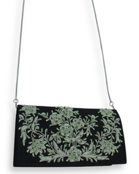 MZ Handbag Black Silk Green Floral