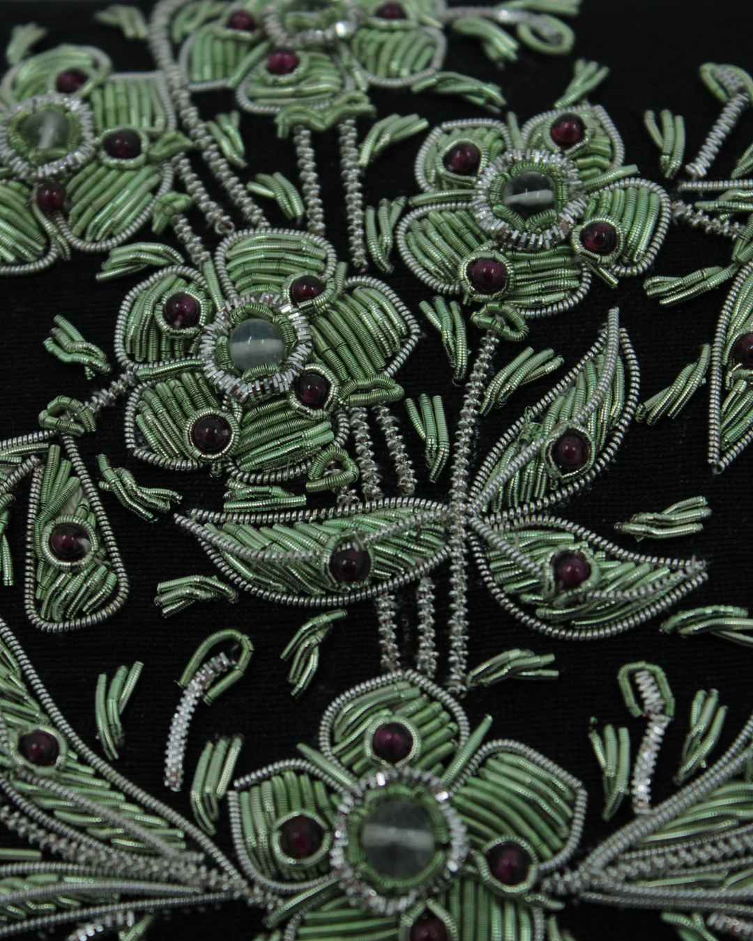 MZ Handbag Black Silk Green Floral