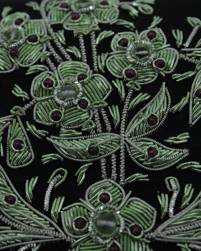 MZ Handbag Black Silk Green Floral