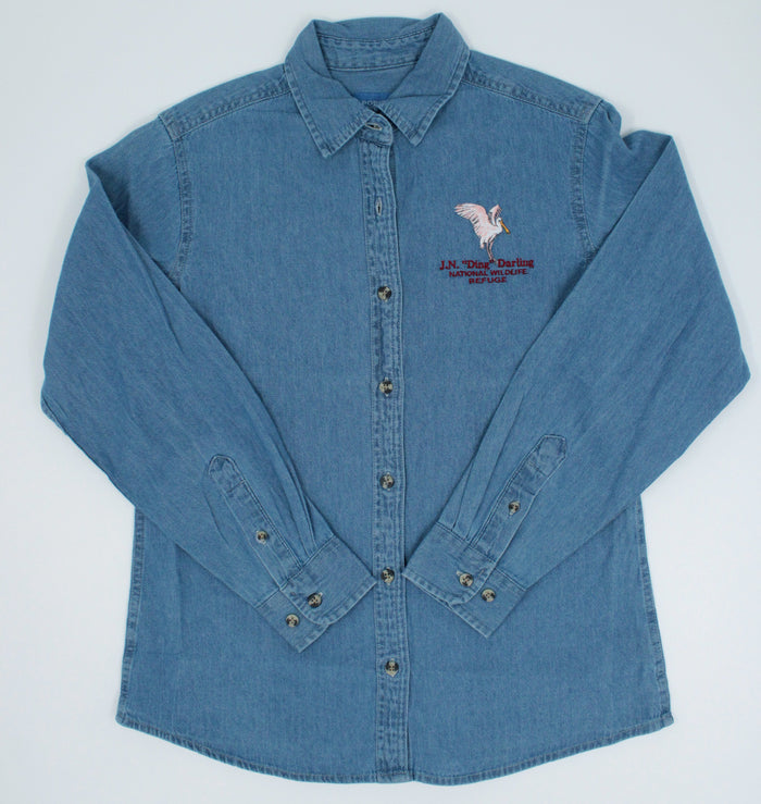 Roseate Spoonbill Denim Long Sleeve Shirt