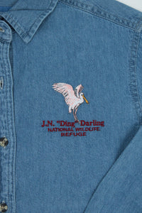 Roseate Spoonbill Denim Long Sleeve Shirt