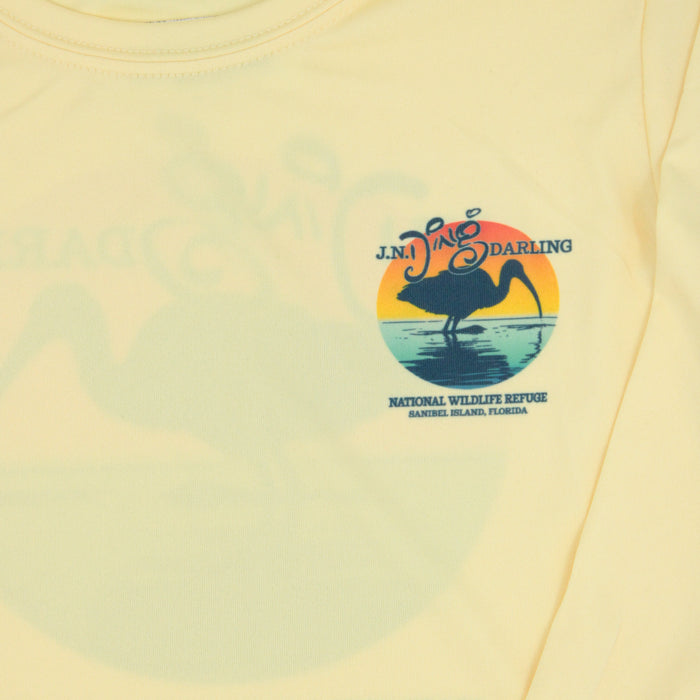 Sunset Ibis - Youth Performance Crew Neck Shirt - YELLOW - 50 UPF