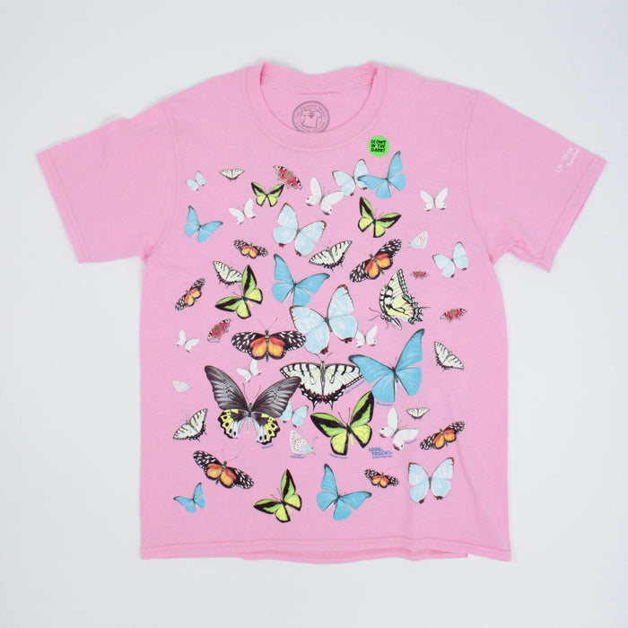 Kids Pink Butterfly T-Shirt - Glows in the Dark