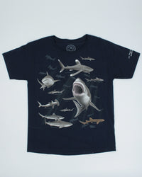 Glow in the Dark Sharks Youth T-Shirt - Navy Blue