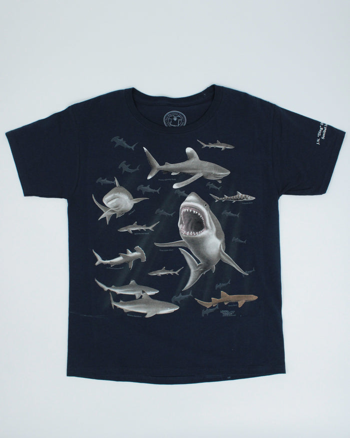 Glow in the Dark Sharks Youth T-Shirt - Navy Blue