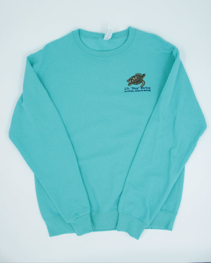 Sea Turtle Embroidered Pullover Sweatshirt - Scuba Blue