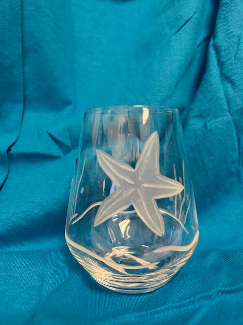 Stemless Etched Tumbler/ Wine Glass  - Sea Star