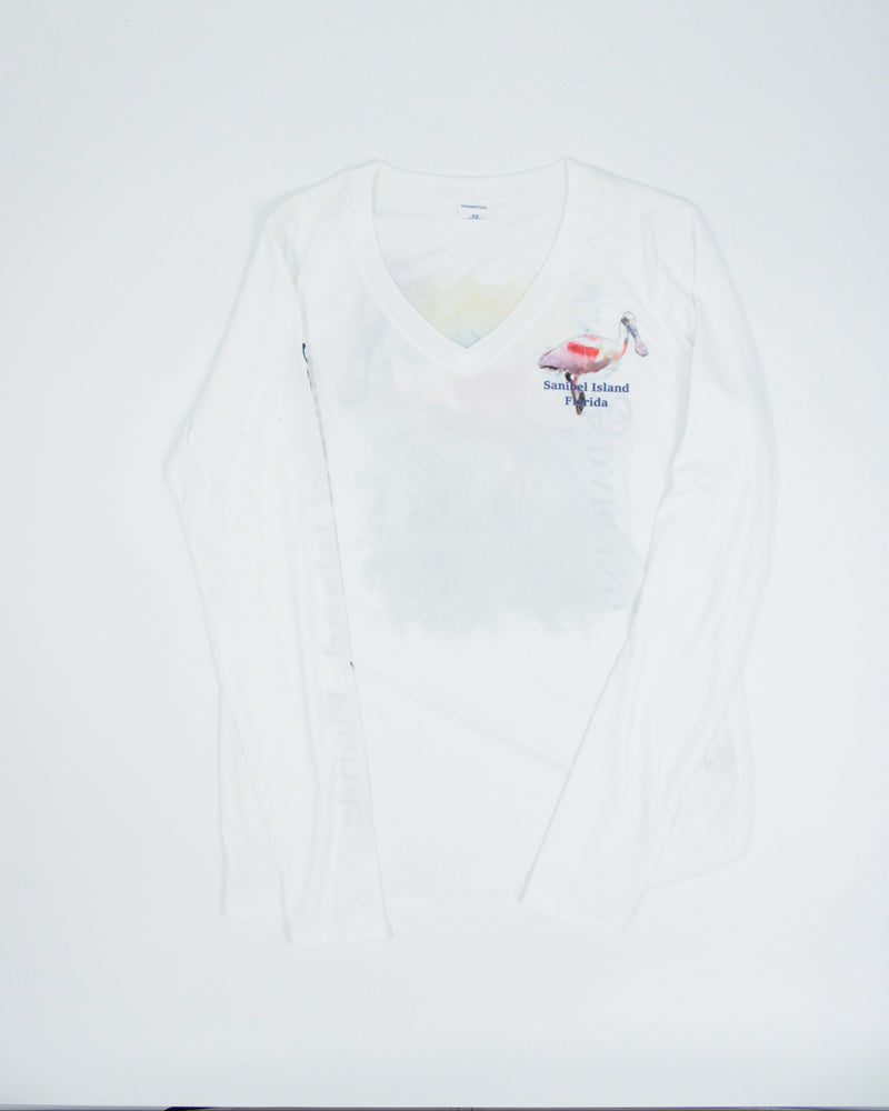 Spoonbill Ladies Performance V-Neck Shirt - White - UPF 50