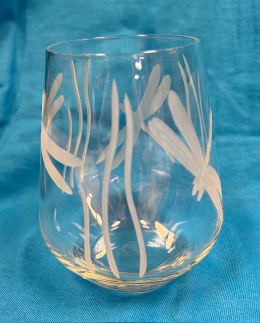 Etched Dragonfly 18oz Stemless Wine