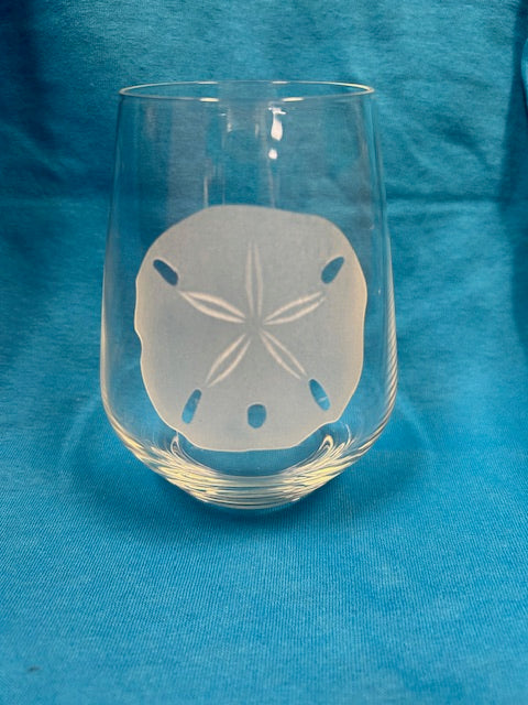 Stemless Etched Wine Glass 17oz - Sand Dollar