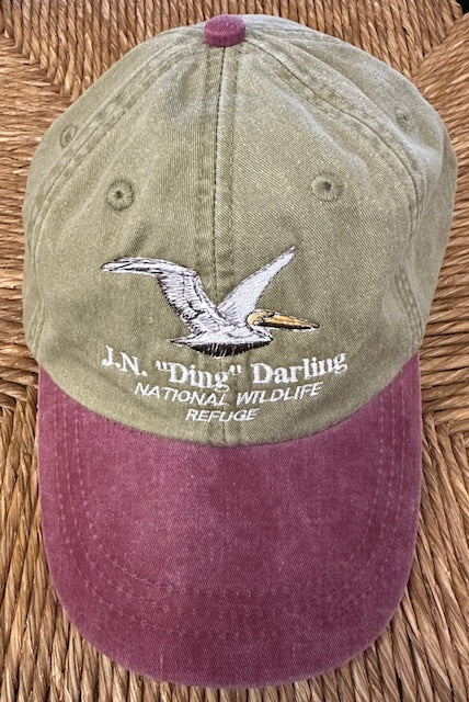 Khaki and Red Pelican Adjustable Baseball Hat