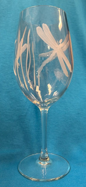 Etched Wine Glass 12oz - Dragonfly