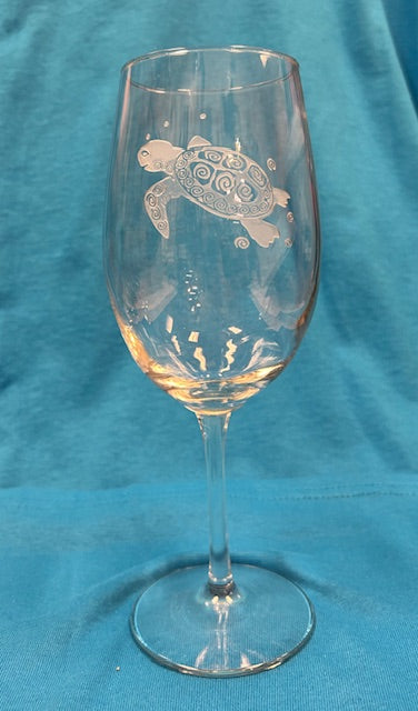 Etched Wine Glass - All Purpose - Sea Turtle