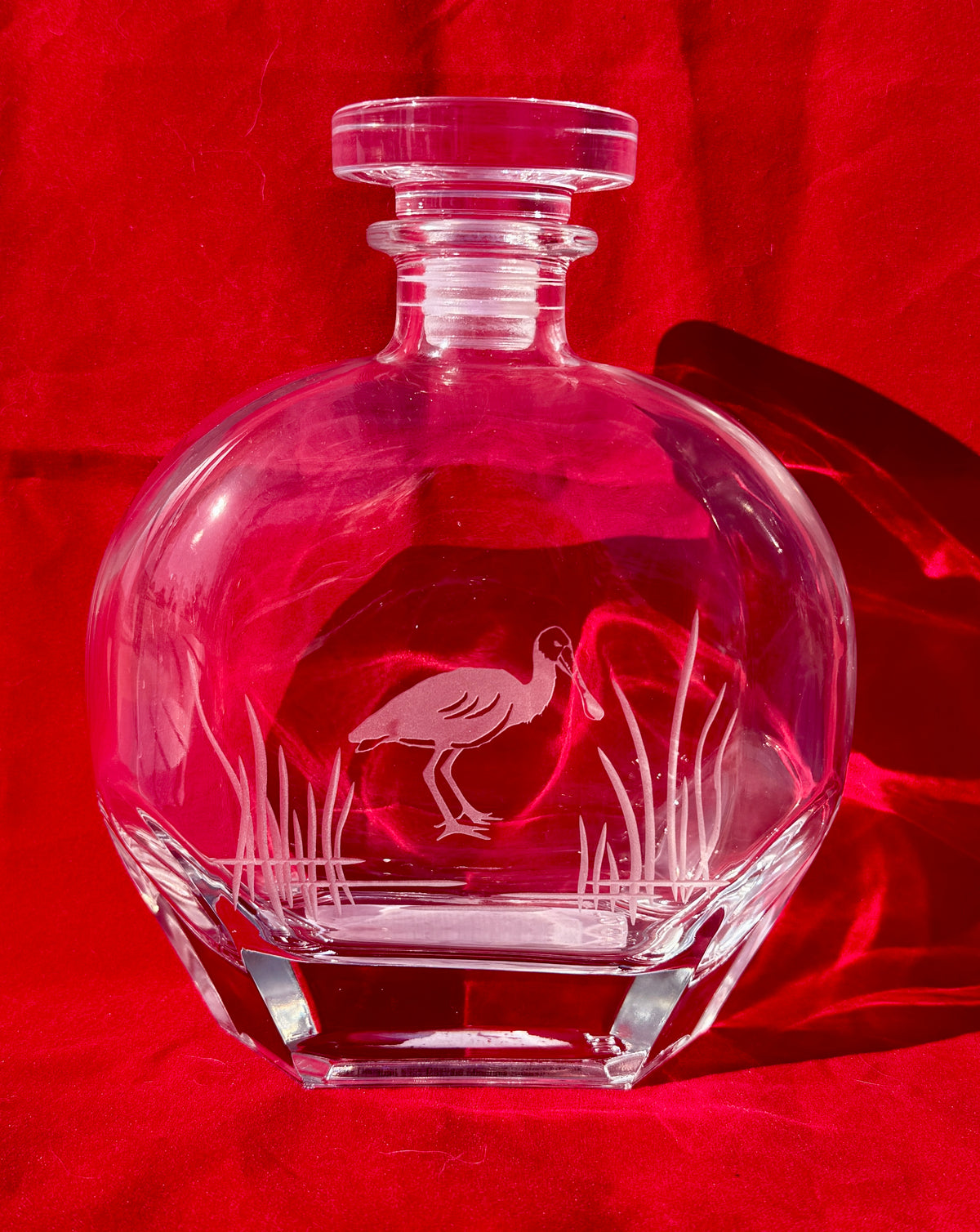 Etched Whiskey Decanter 23oz-Roseate Spoonbill-Custom Artwork