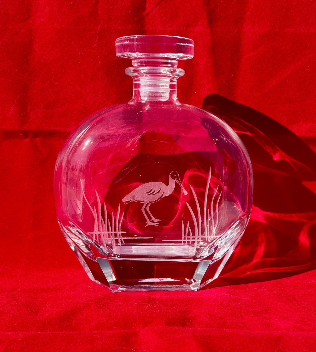 Etched Whiskey Decanter 23oz-Roseate Spoonbill-Custom Artwork