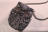 Mary Frances Silver Beaded Owl Crossbody