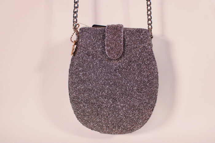 Mary Frances Silver Beaded Owl Crossbody