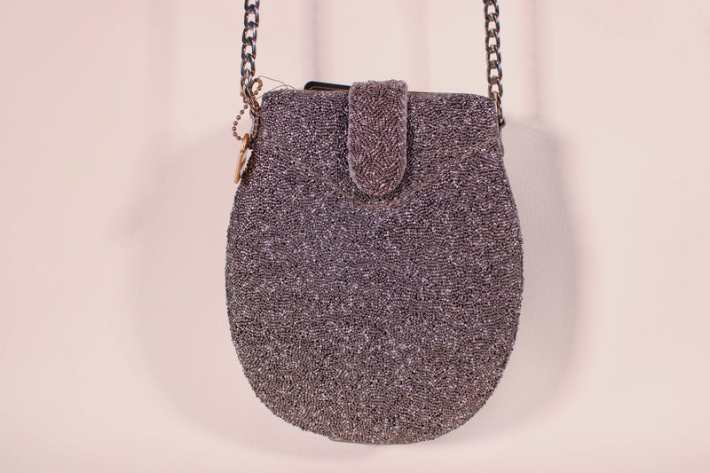 Mary Frances Silver Beaded Owl Crossbody