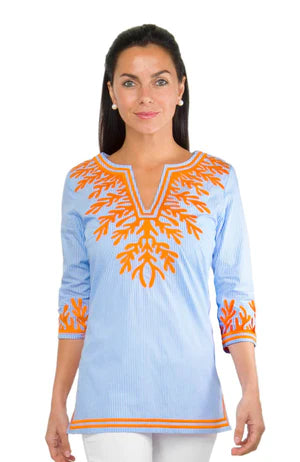 GS - Reef Tunic Peri/Orange Pinstripe