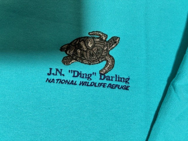 Sea Turtle Embroidered Pullover Sweatshirt - Scuba Blue