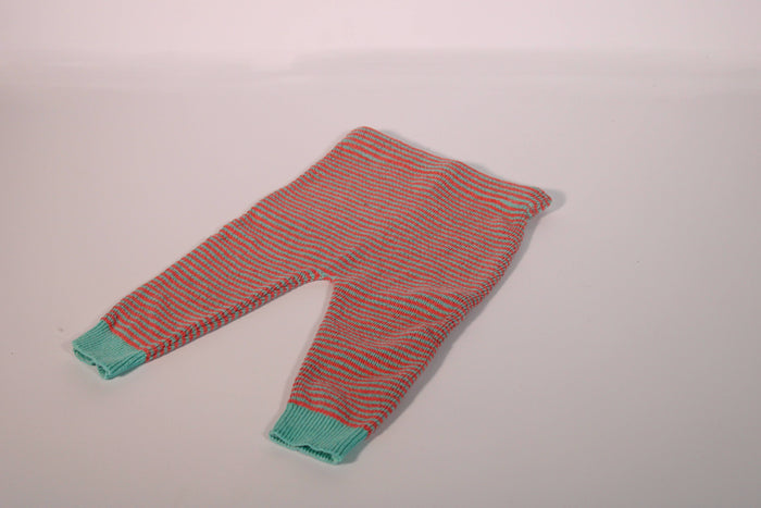 Knit Baby Pull on Pants Aqua and Coral Stripe