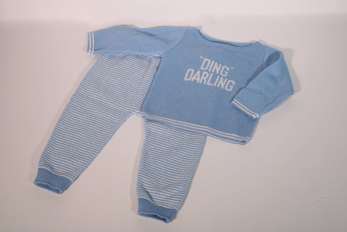 Knit Baby Pull 0n Pants Blue and White Stripe