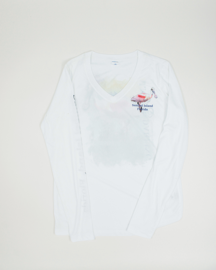Spoonbill Ladies Performance V-Neck Shirt - White - UPF 50