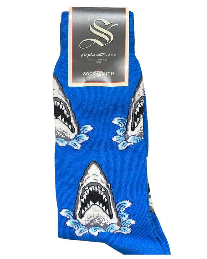 Shark Attack Blue Mens Socks